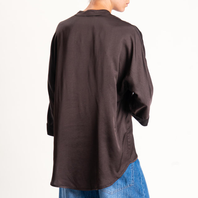 Motel-Camicia collo coreana bottoni dorati - moka