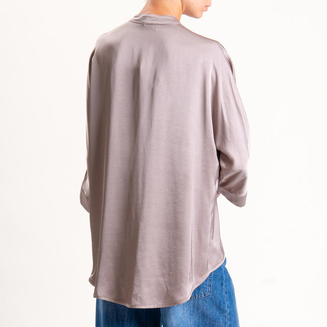 Motel-Camicia collo coreana bottoni dorati - taupe