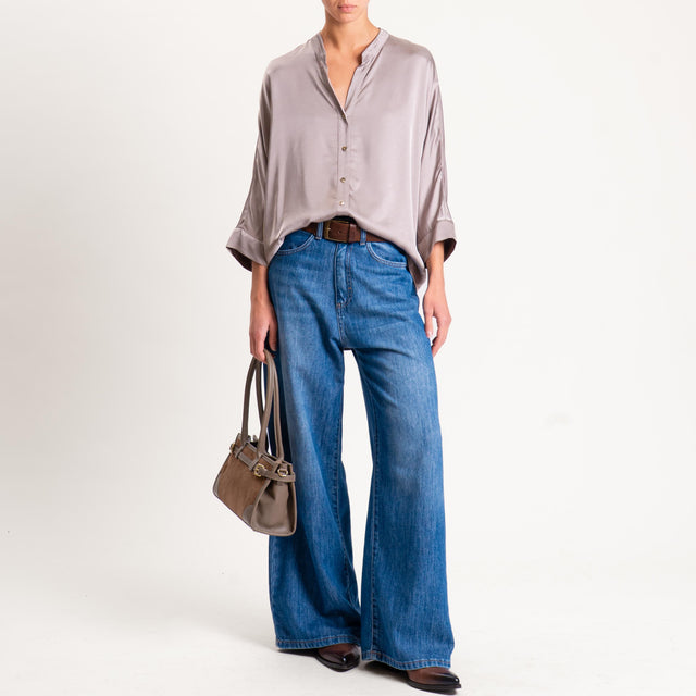 Motel-Camicia collo coreana bottoni dorati - taupe