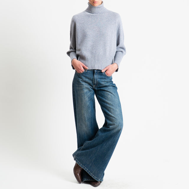 Motel-Maglia scatola collo alto bordi a coste - grigio chiaro