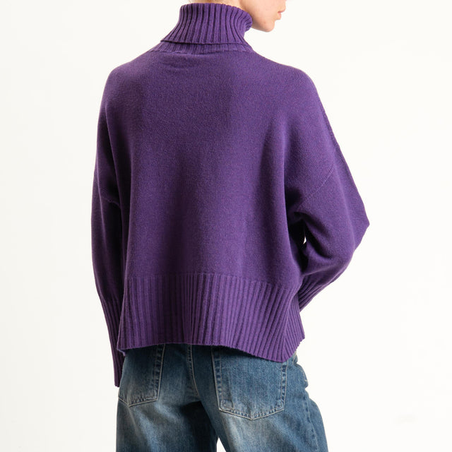 Motel-Maglia scatola collo alto bordi a coste - viola