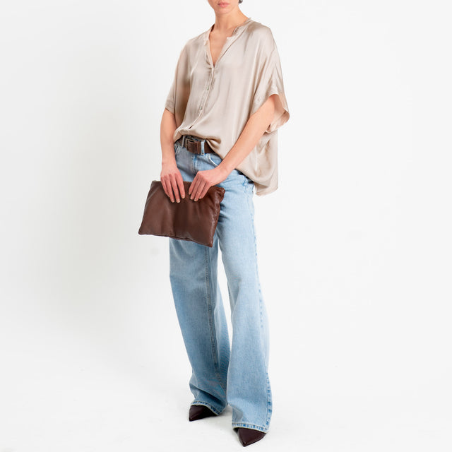 Motel-Camicia collo coreana manica scesa in satin - avena