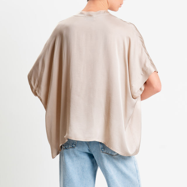 Motel-Camicia collo coreana manica scesa in satin - avena