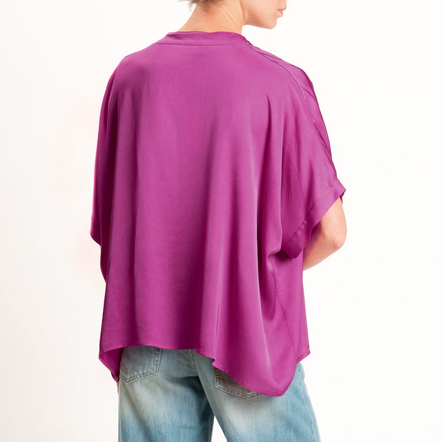 Motel-Camicia collo coreana manica scesa in satin - bouganville
