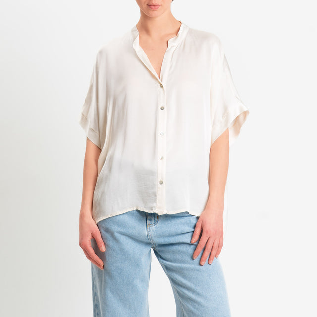 Motel-Camicia collo coreana manica scesa in satin - burro