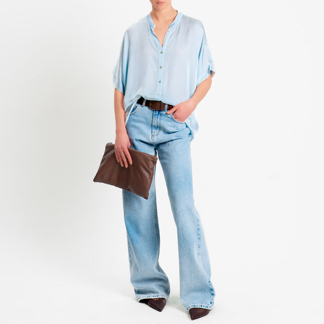 Motel-Camicia collo coreana manica scesa in satin - nuvola