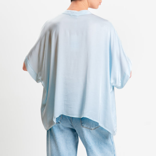 Motel-Camicia collo coreana manica scesa in satin - nuvola