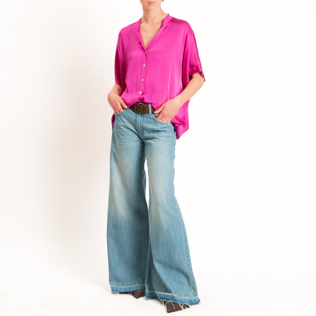 Motel-Camicia collo coreana manica scesa in satin - fucsia
