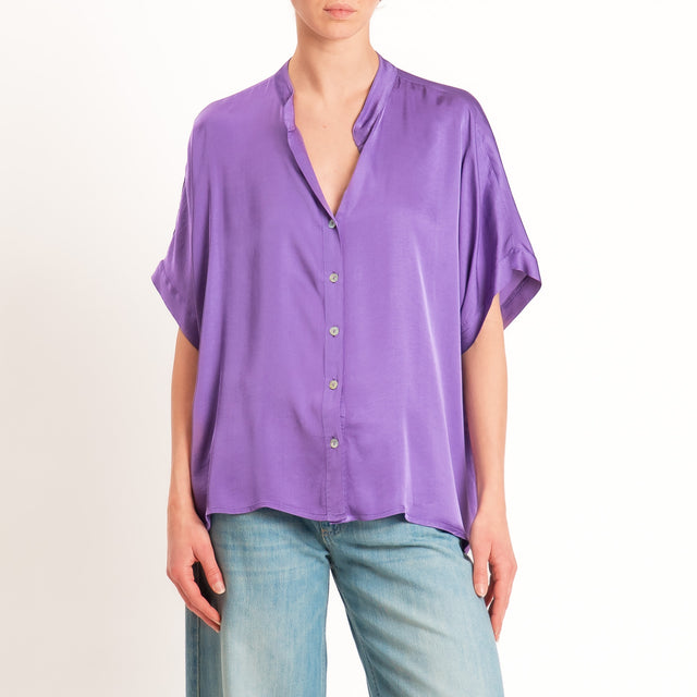Motel-Camicia collo coreana manica scesa in satin - glicine