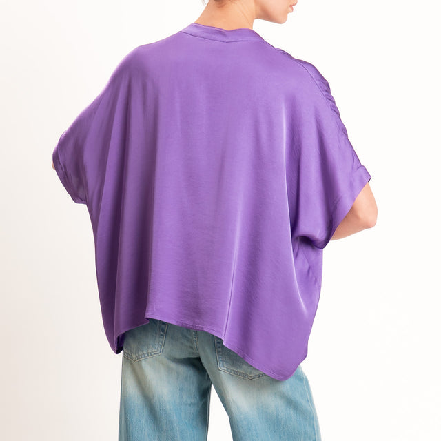 Motel-Camicia collo coreana manica scesa in satin - glicine