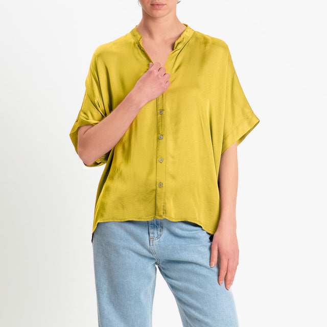 Motel-Camicia collo coreana manica scesa in satin - lime