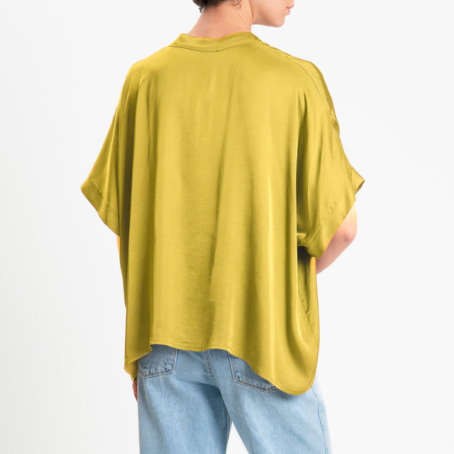 Motel-Camicia collo coreana manica scesa in satin - lime