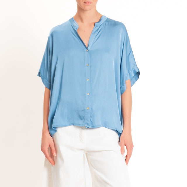 Motel-Camicia collo coreana manica scesa in satin - polvere
