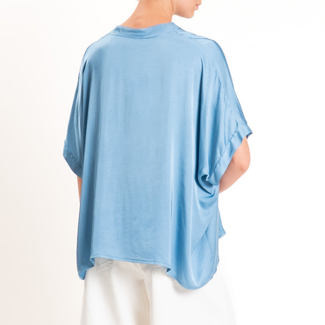 Motel-Camicia collo coreana manica scesa in satin - polvere