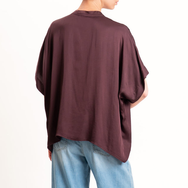Motel-Camicia collo coreana manica scesa in satin - burgundy