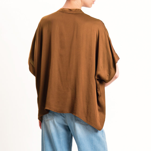 Motel-Camicia collo coreana manica scesa in satin - sigaro