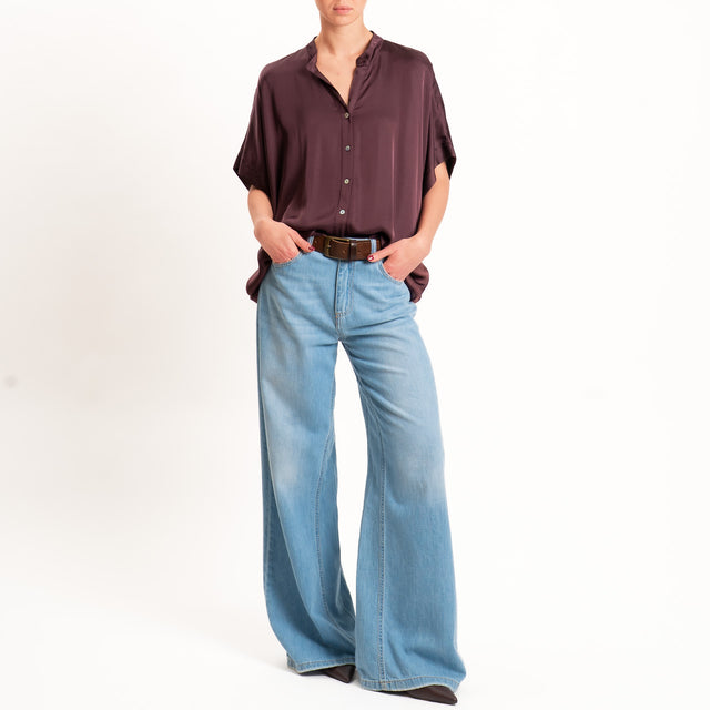 Motel-Camicia collo coreana manica scesa in satin - burgundy