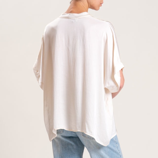 Motel-Camicia satin collo coreana manica scesa - burro