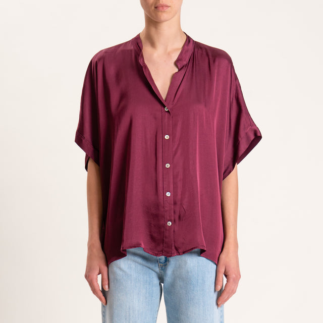 Motel-Camicia satin collo coreana manica scesa - vino