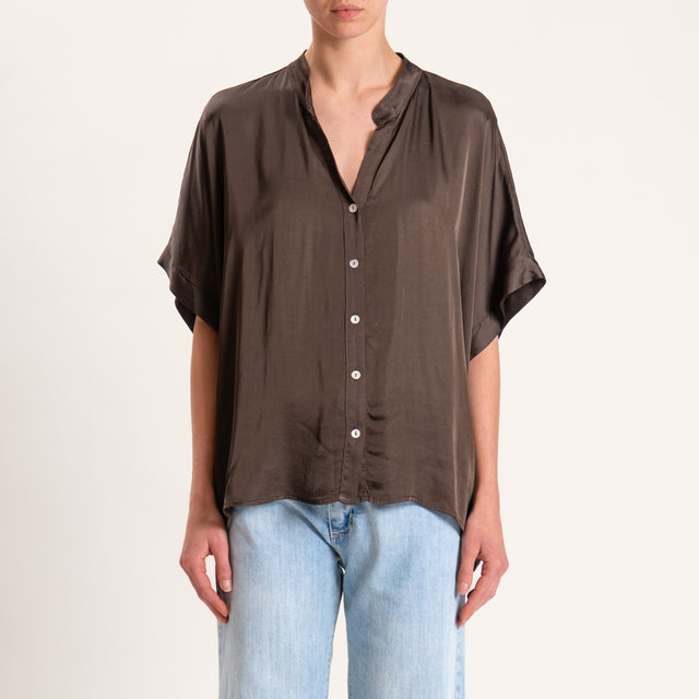 Motel-Camicia satin collo coreana manica scesa - brunette