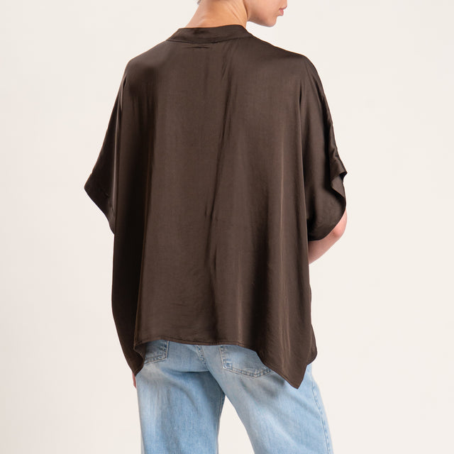 Motel-Camicia satin collo coreana manica scesa - brunette
