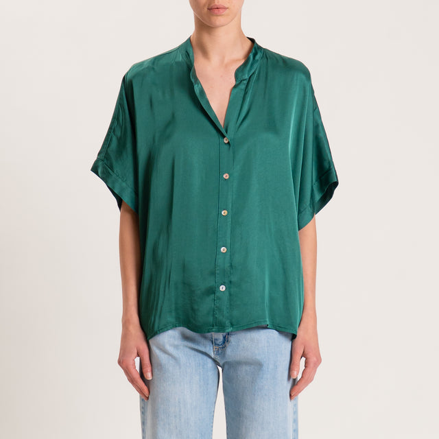 Motel-Camicia satin collo coreana manica scesa - VERDE