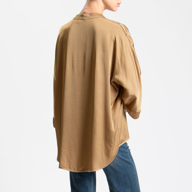 Motel-Camicia satin bottoni dorati - biscotto