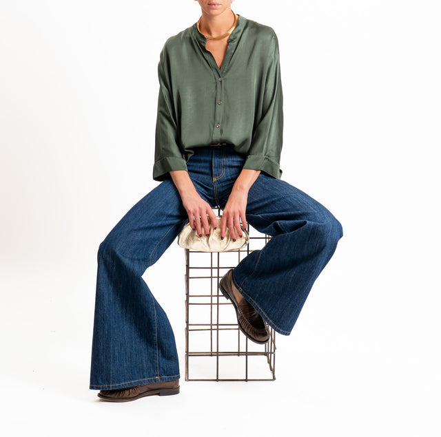 Motel-Camicia in satin collo coreana - militare