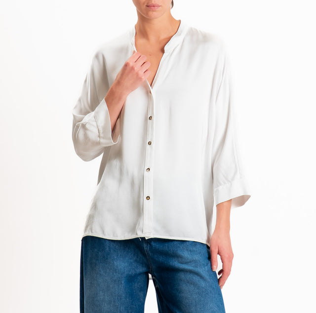 Motel-Camicia in satin collo coreana - latte