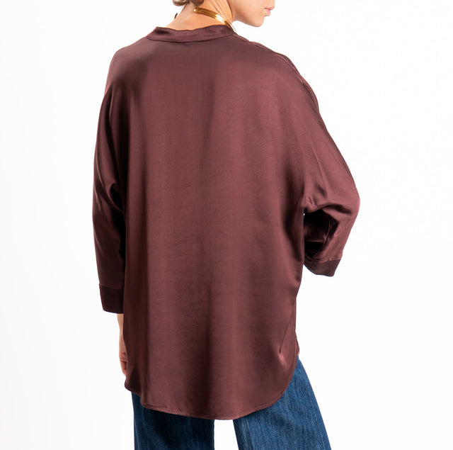 Motel-Camicia in satin collo coreana - burgundy