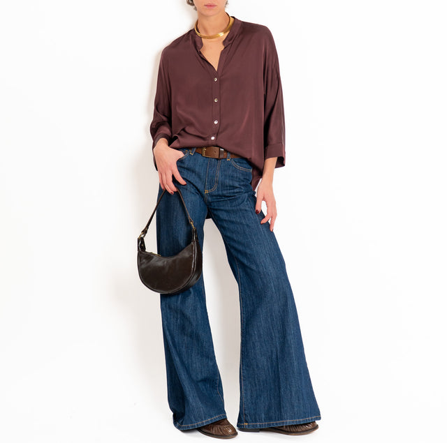 Motel-Camicia in satin collo coreana - burgundy