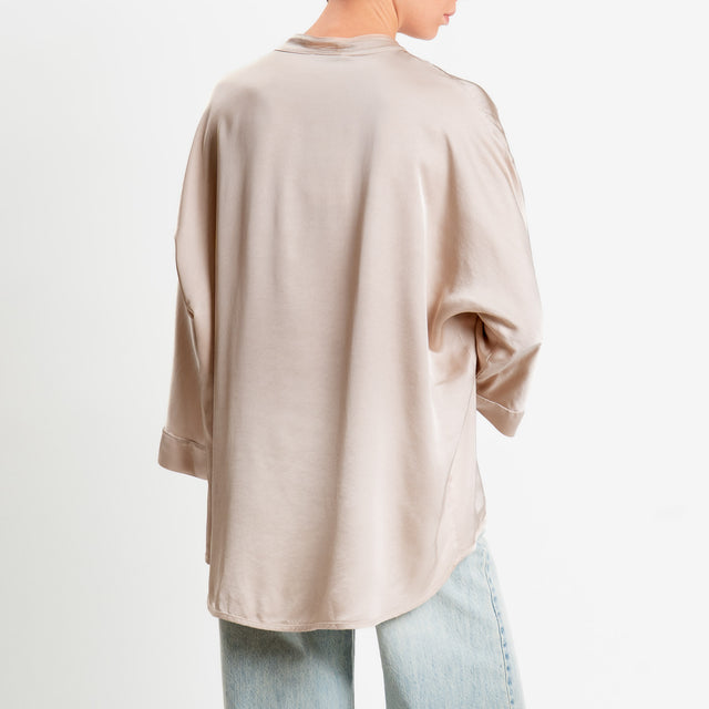 Motel-Camicia collo coreana over in satin - avena
