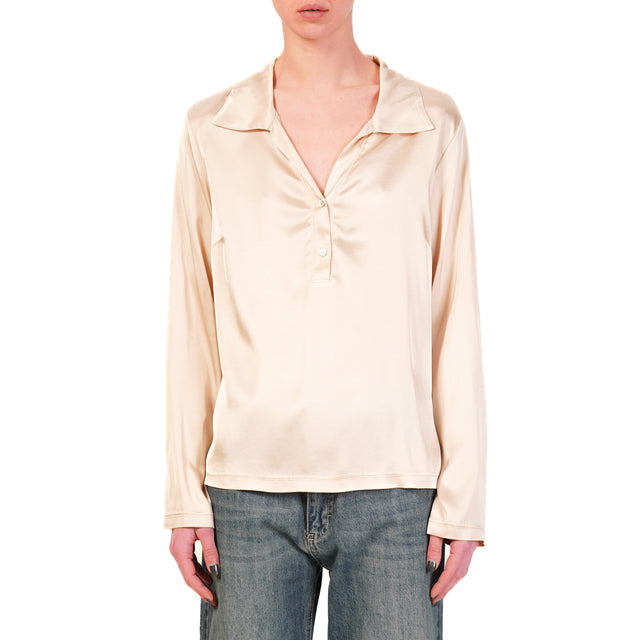 Motel-Blusa chester in satin elasticizzato - cipria