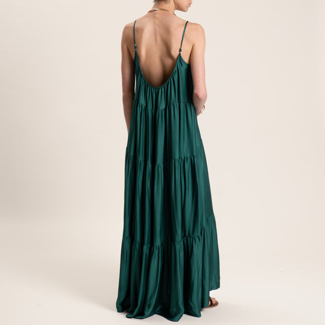 Motel-Abito in satin bretelle regolabili con balze - verde
