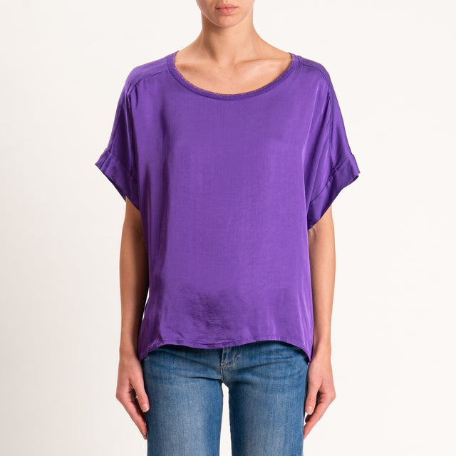 Motel-Blusa satin collo lurex - melanzana