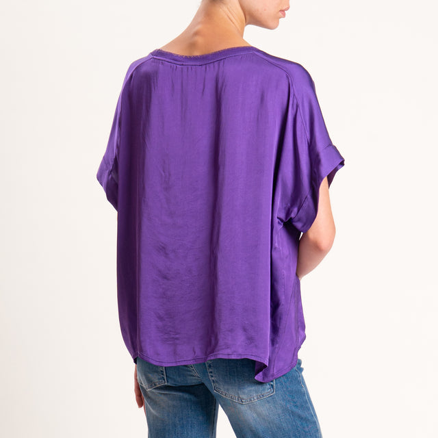 Motel-Blusa satin collo lurex - melanzana