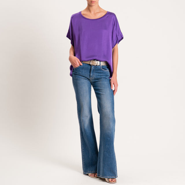 Motel-Blusa satin collo lurex - melanzana