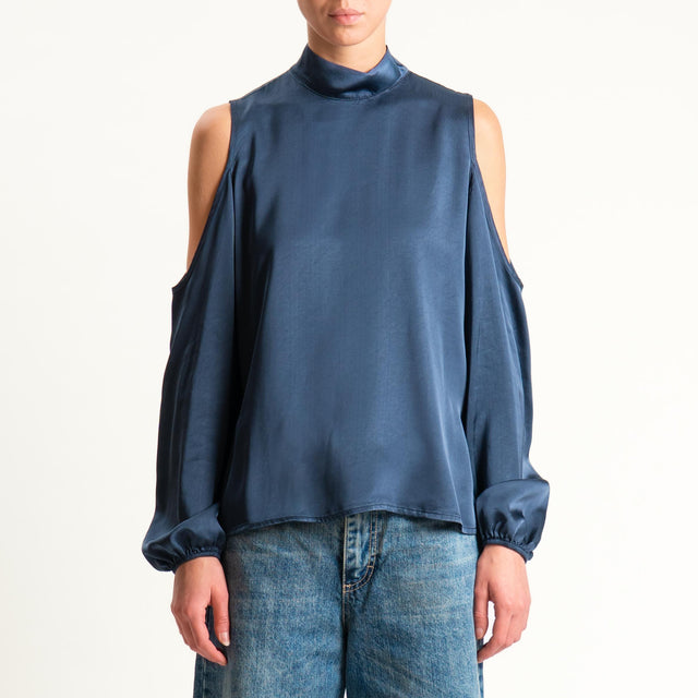 Motel-Blusa satin cut out - Blu