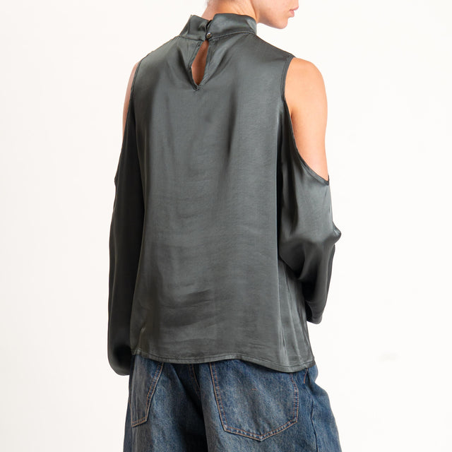 Motel-Blusa satin cut out - militare