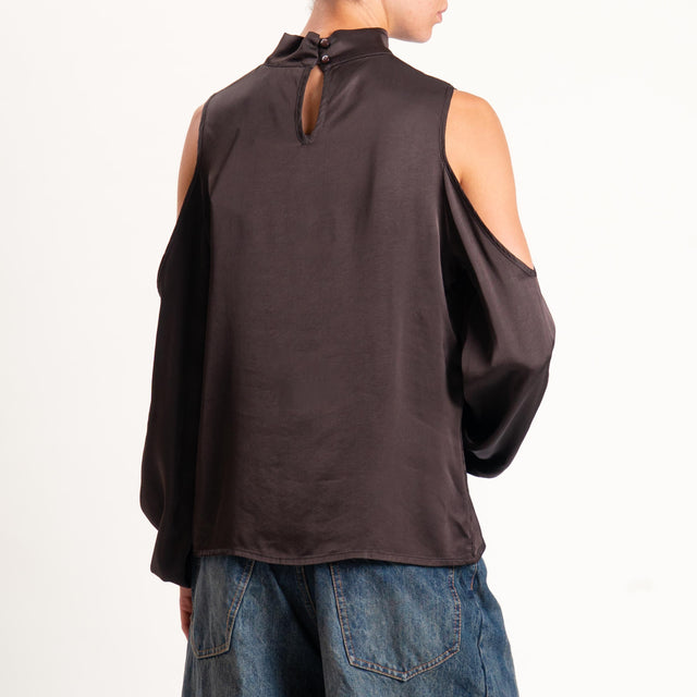 Motel-Blusa satin cut out - moka
