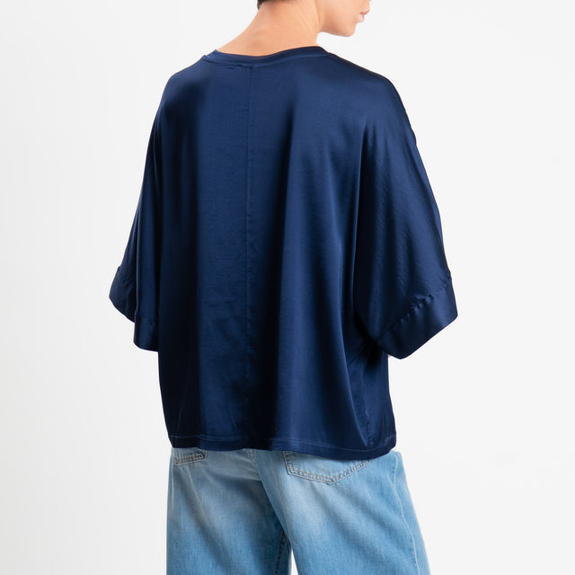 Motel-Blusa in satin manica scesa - blu