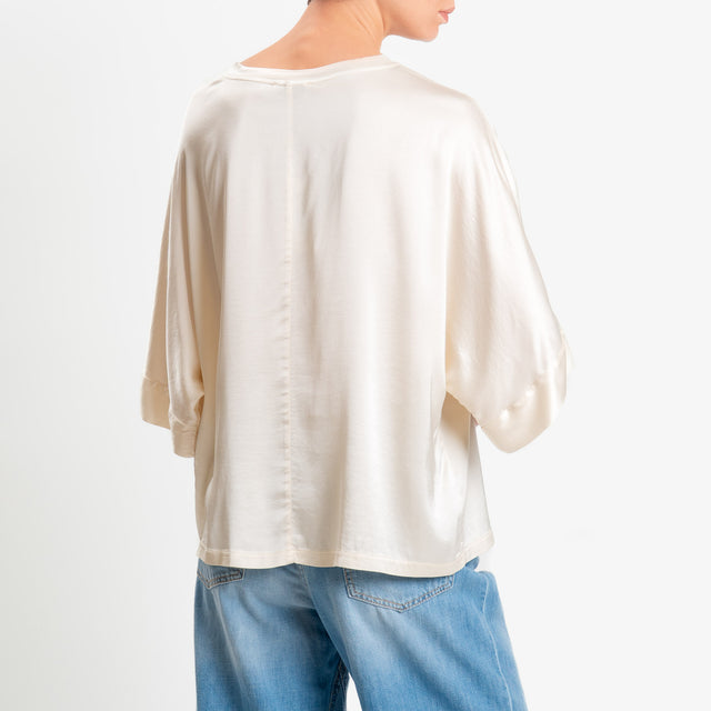Motel-Blusa in satin manica scesa - burro