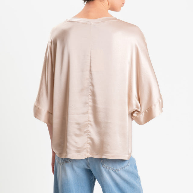 Motel-Blusa in satin manica scesa - rose