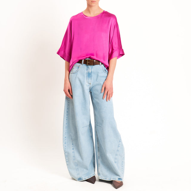 Motel-Blusa in satin manica scesa - fucsia