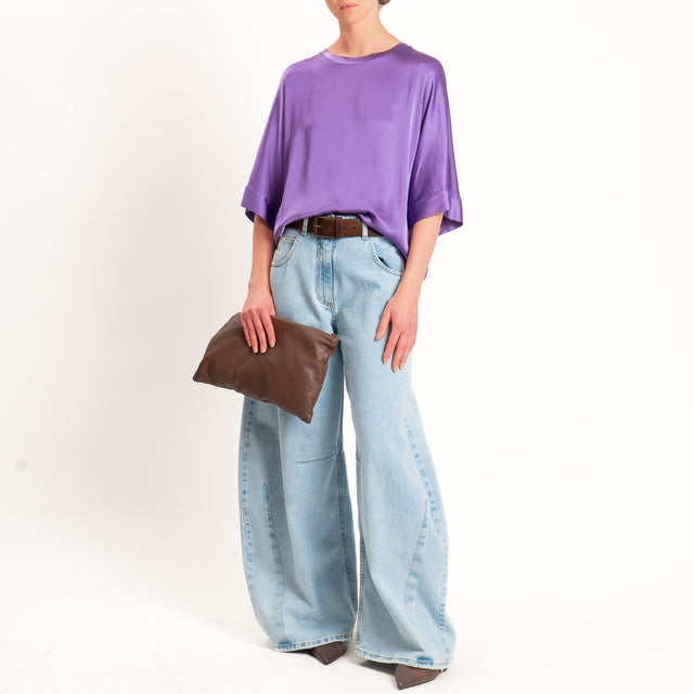 Motel-Blusa in satin manica scesa - glicine