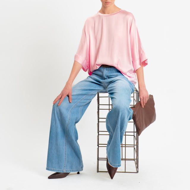 Motel-Blusa in satin manica scesa - pink