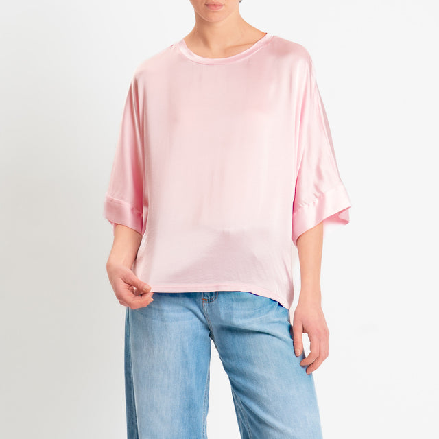 Motel-Blusa in satin manica scesa - pink
