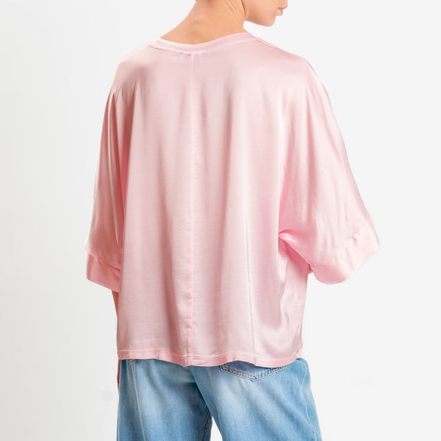Motel-Blusa in satin manica scesa - pink