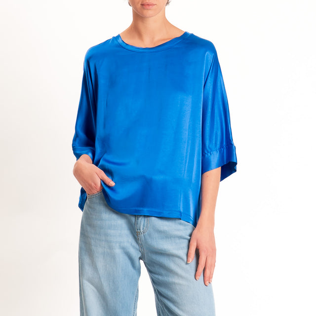 Motel-Blusa in satin manica scesa - royal