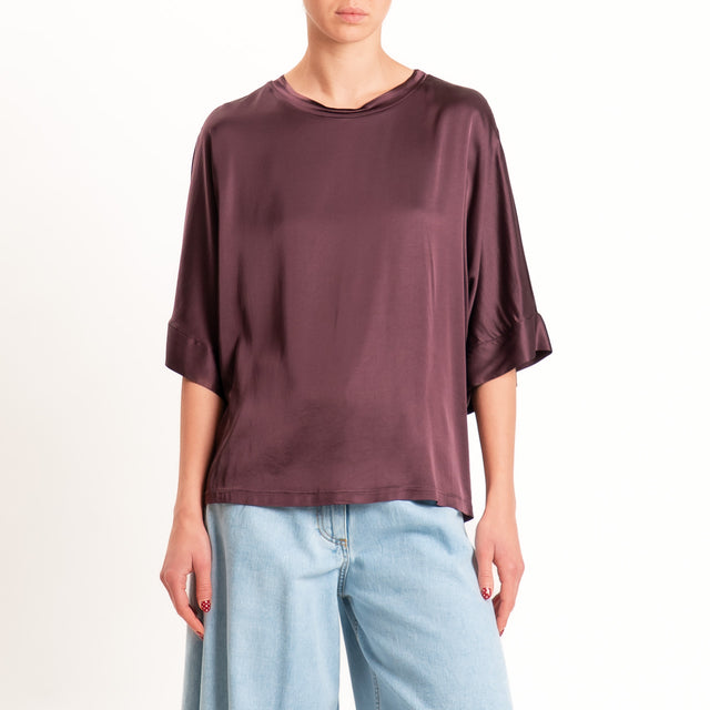 Motel-Blusa in satin manica scesa - burgundy